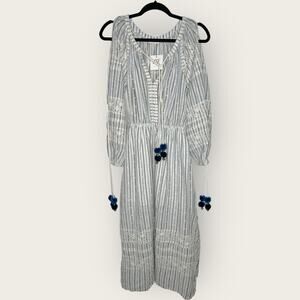 LoveShackFancy Isla Maxi Dress XS Blue Ivory Striped Boho Coastal Grannycore